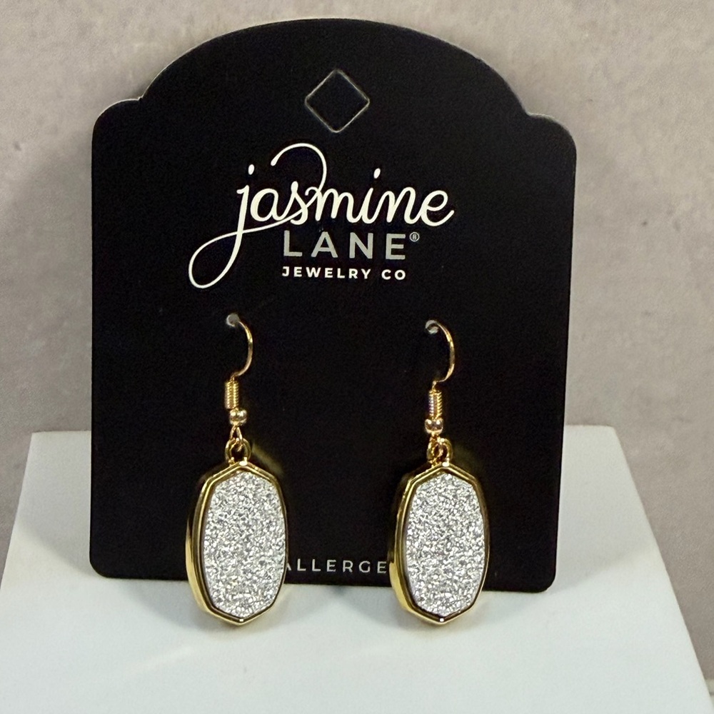 Bundle Only NWT JASMINE Gold-Tone Earrings with Silver Stone Inlay